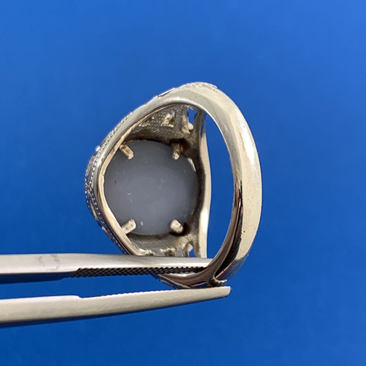 Estate 925 Sterling Silver Drusy Quartz Scroll Open Work Cocktail Ring