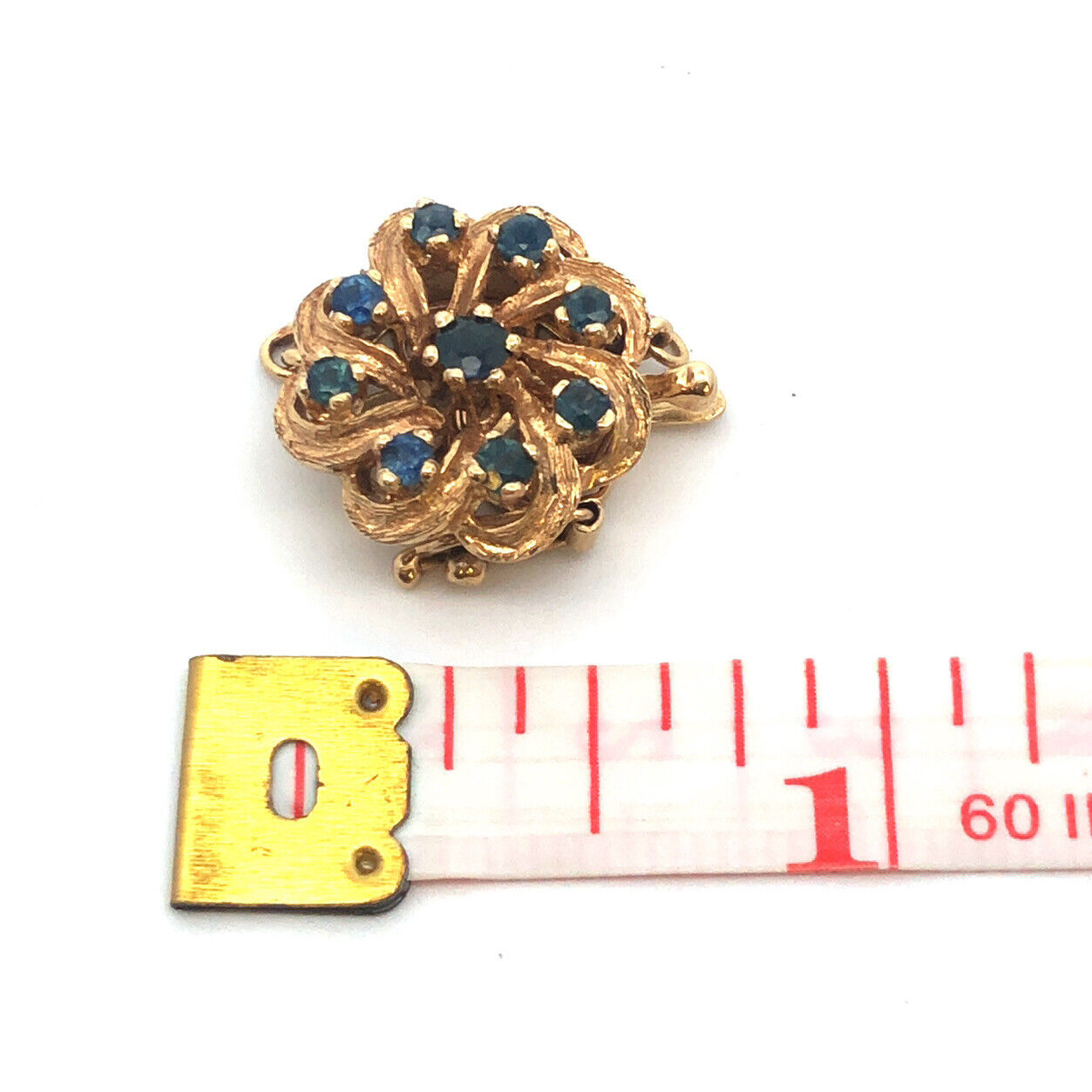 Estate 14K Yellow Gold Round Sapphire Flower Design Pearl Necklace Clasp