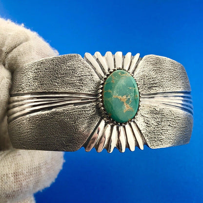 Vintage Native American 925 Sterling Silver Turquoise Statement Cuff Bracelet