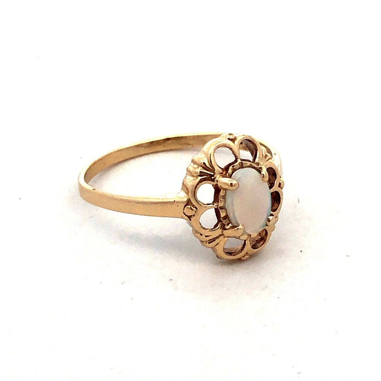 Estate 10K Yellow Gold Oval White Opal October Birthstone Anniversary Ring