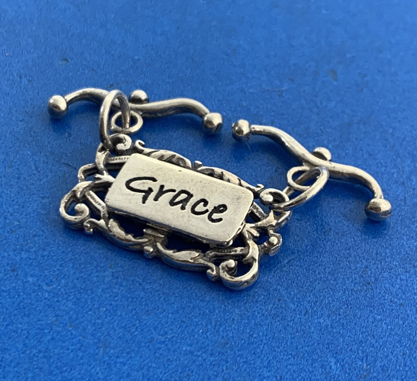 Designer 925 Sterling Silver Open Scroll GRACE Pendant Amulet Charm