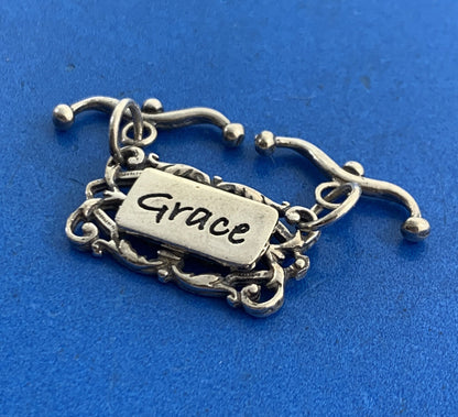 Designer 925 Sterling Silver Open Scroll GRACE Pendant Amulet Charm