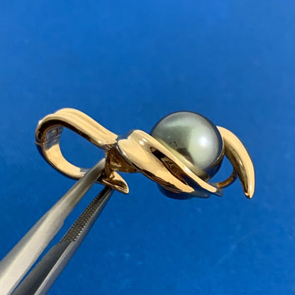 Vintage 14K Yellow Gold Tahitian Pearl Modernist Enhancer Pendant