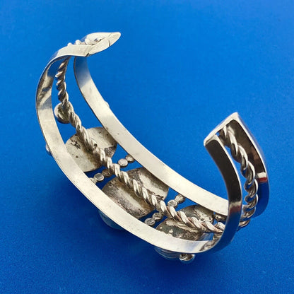 Estate Native American Sterling Silver Turquoise Chunky Cabochon Cuff Bracelet