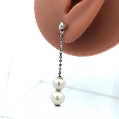 Mikimoto 18K White Gold Diamond Pearls In Motion Drop Dangle Stud Earrings