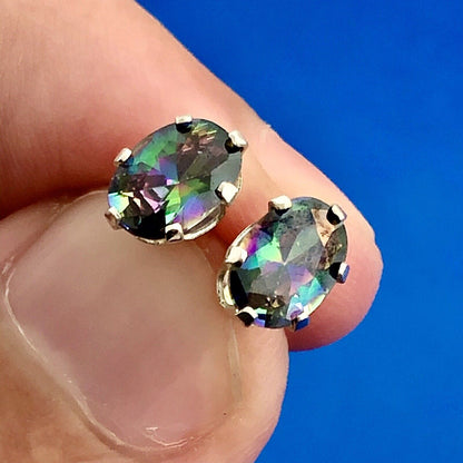 Designer Sterling Silver Oval Mystic Topaz November Anniversary Stud Earrings