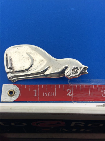 Retro 925 Sterling Silver Sitting Cat Kitten Siamese Scarf Pin Brooch Pendant