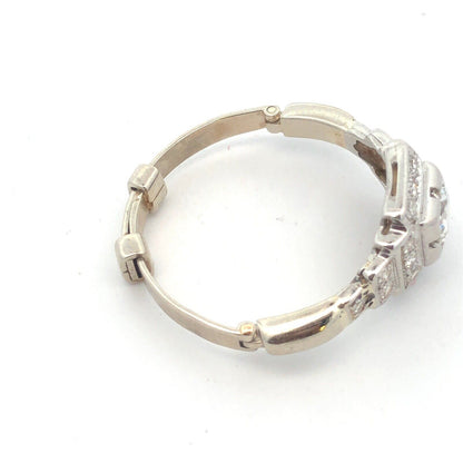 Vintage Art Deco 14K White Gold Miners Cut Diamond w/Accents Engagement Ring