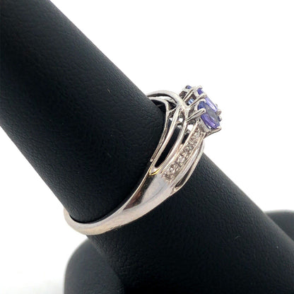 Designer STS 10K White Gold Oval Tanzanite Round Diamond Accent Cocktail Ring