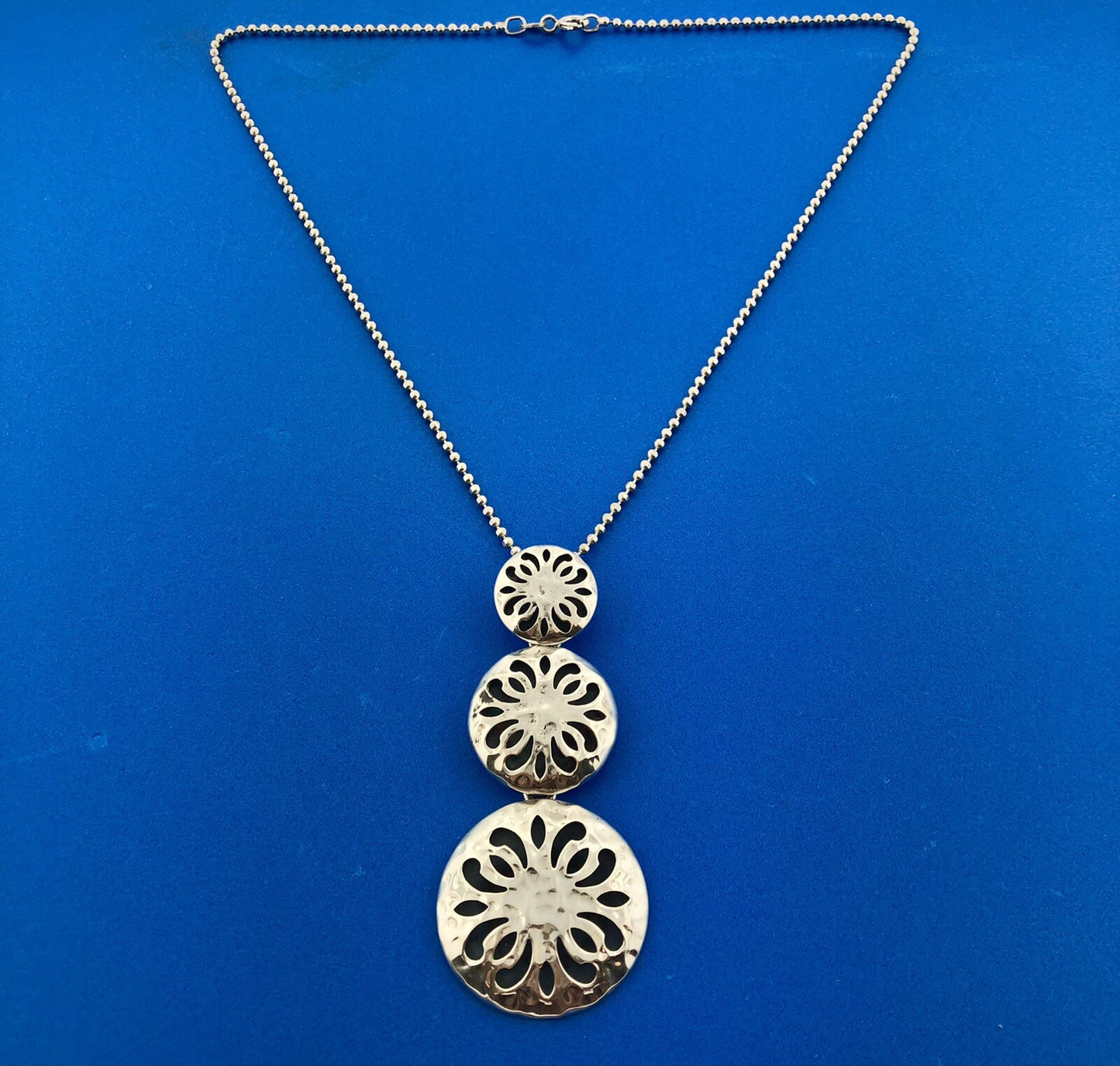 Designer ATI Sterling Silver 925 Floral Openwork Round Beaded Chain 18" Necklace