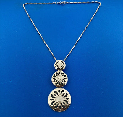 Designer ATI Sterling Silver 925 Floral Openwork Round Beaded Chain 18" Necklace