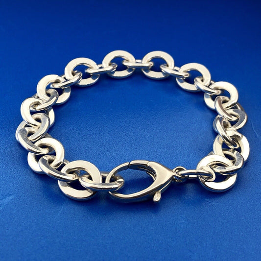 Designer 925 Sterling Silver Flat Circle Link Statement Fashion Charm Bracelet