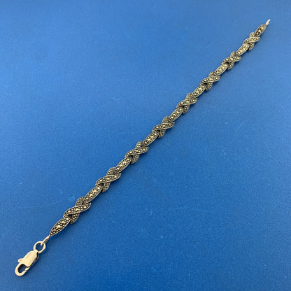 Designer 925 Sterling Silver Marcasite X O Balinese Style Tennis Bracelet