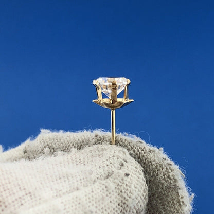 Gorgeous 14k Yellow Gold Large Round Cut Sparkling CZ Stud Earrings