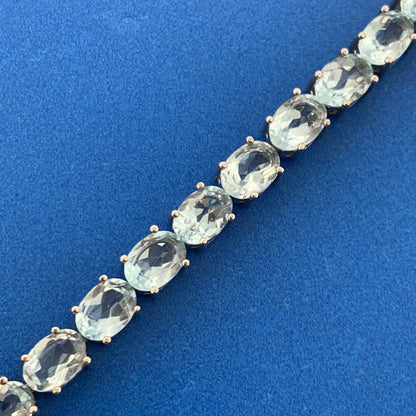 Designer FAS 925 Sterling Silver Oval Swiss Blue Topaz Tennis Bracelet