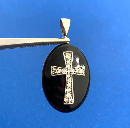 Designer 925 Sterling Silver Black Enamel Cubic Zirconia CZ Cross Pendant