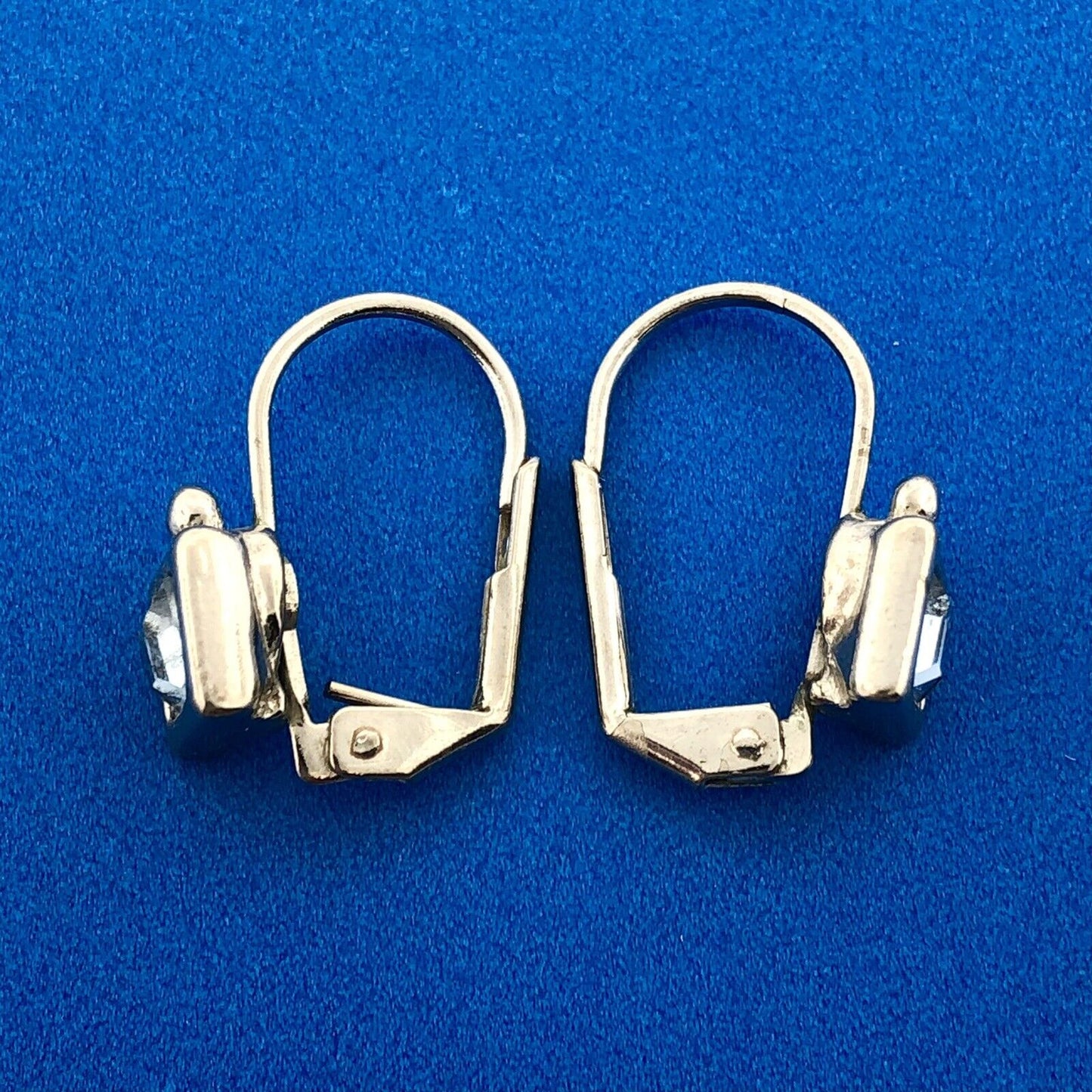 Lovely Silver Toned Princess Cut Light Blue Crystal Leverback Earrings
