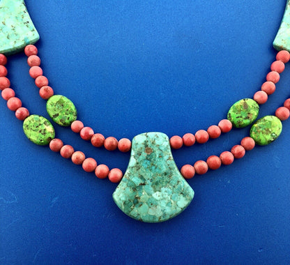 Jay King DRT Sterling Silver Turquoise Red Coral Geometric Statement Necklace