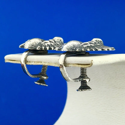 Art Deco Art Nouveau Artisan 925 Sterling Silver Swan Screw Back Earrings