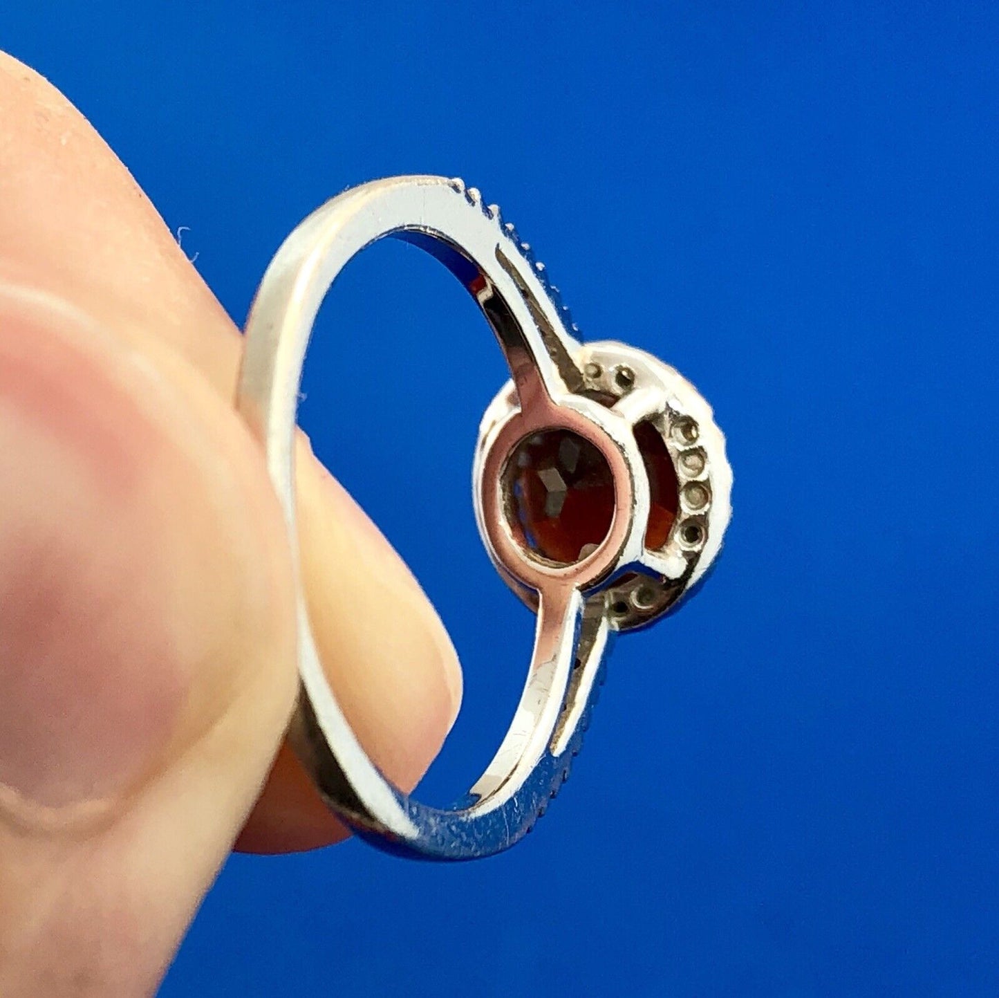 Designer 925 Sterling Silver Garnet Solitaire Diamond Halo January Occasion Ring