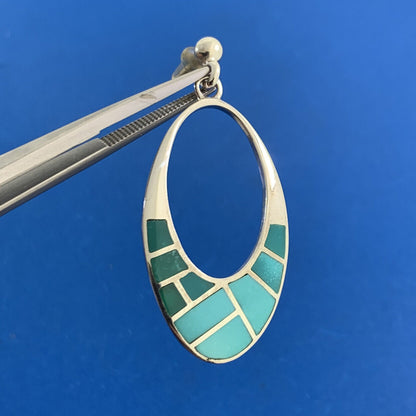 Tomo Turquoise Inlay Cutout Modern Oval 925 Sterling Silver Dangle Studs