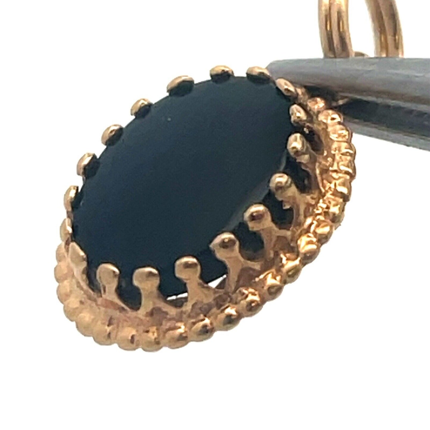 Designer 14K Yellow Gold Oval Black Onyx Cabochon Drop Pendant