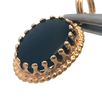 Designer 14K Yellow Gold Oval Black Onyx Cabochon Drop Pendant
