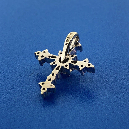 14K White Gold Diamond Encrusted Cross Easter Communion Bible Religious Pendant
