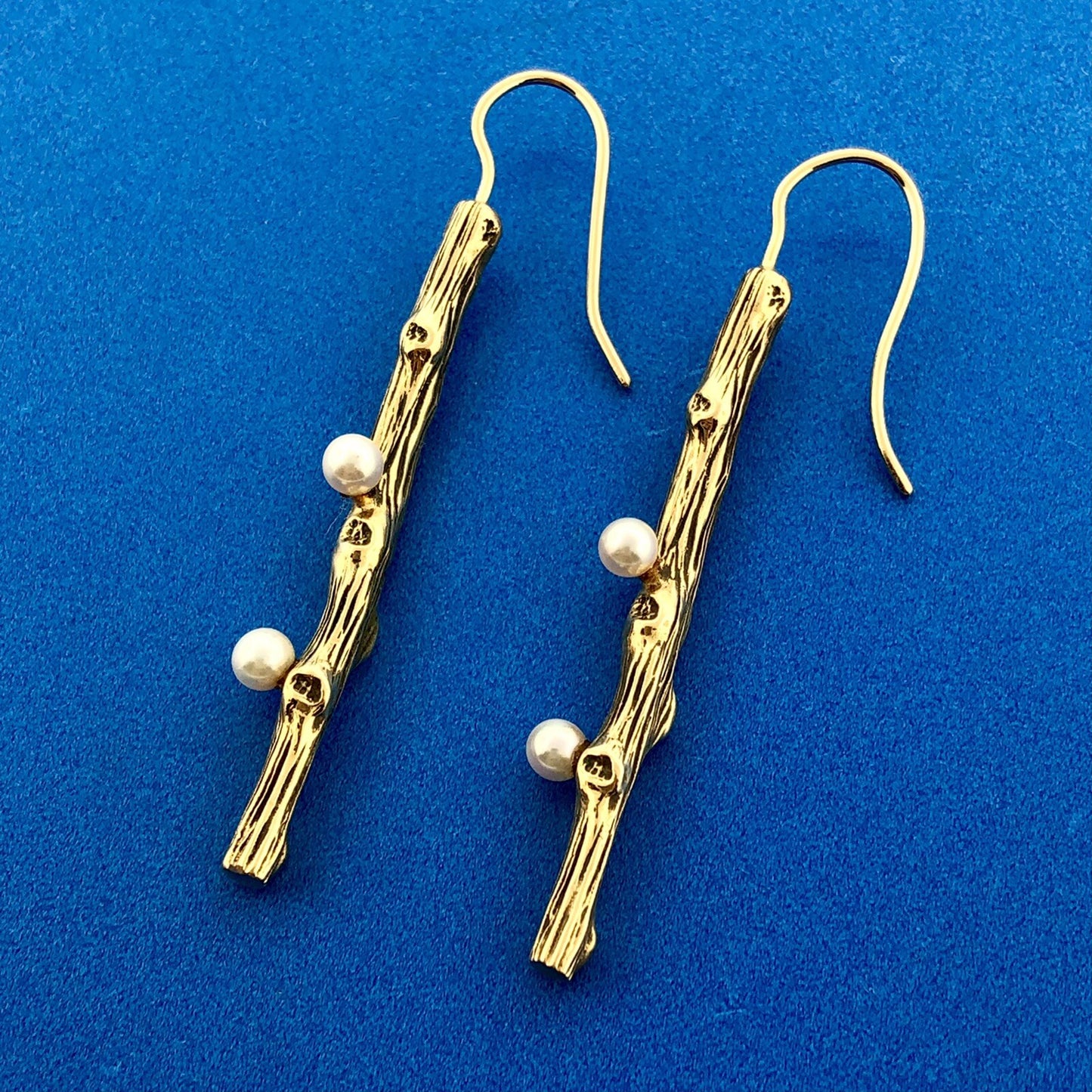 Mignon Faget Retired 14K Yellow Gold Pearl Exotica Collection Dangle Earrings