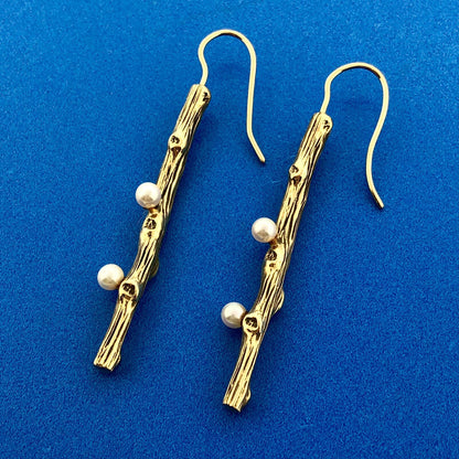 Mignon Faget Retired 14K Yellow Gold Pearl Exotica Collection Dangle Earrings