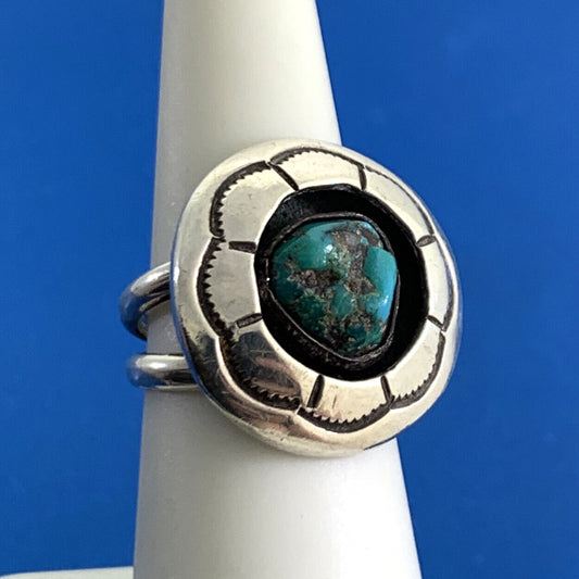 Mary Morgan Navajo 925 Sterling Silver Native American Turquoise Round Ring