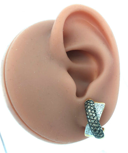 Designer 14K Yellow Gold Diamond Chocolate Vanilla Crossover Half Hoop Earrings