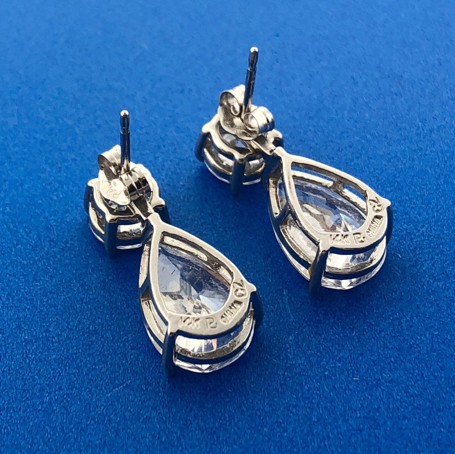 Stunning Designer 14K White Gold Cubic Zirconia CZ Drop Dangle Earrings