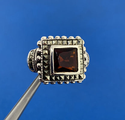 925 Sterling Silver Garnet Marcasite January Birthday Anniversary Ring
