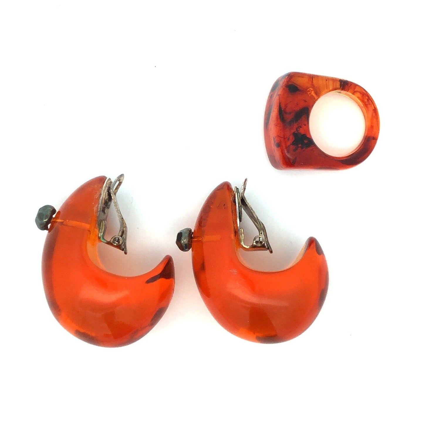 Designer Philippe Ferrandis Silver Tone Amber Runway Statement Clip Earrings