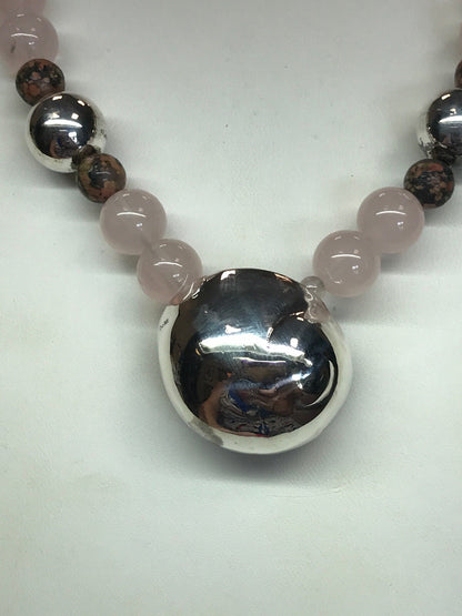 Mignon Faget 925 Sterling Silver Rose Quartz Jasper Bead Moon Snail Necklace