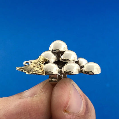 Vintage Brass Sterling Silver Grape Cluster Leaf Vine Statement Stud Earrings