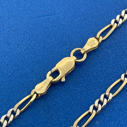 Karizia Spa Italy 925 Sterling Silver Vermeil 2 Toned Figaro Link Chain Bracelet
