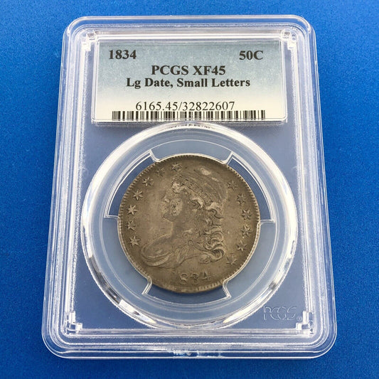 1834 Capped Bust Silver Half Dollar 50c Lettered Edge PCGS XF45 Lg Date Sm Ltrs