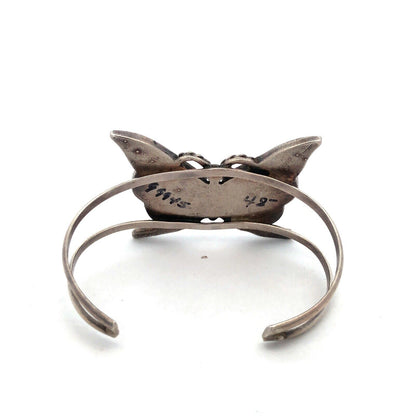 Native American Sterling Silver Coral Mother of Pearl Abalone Butterfly Bracelet