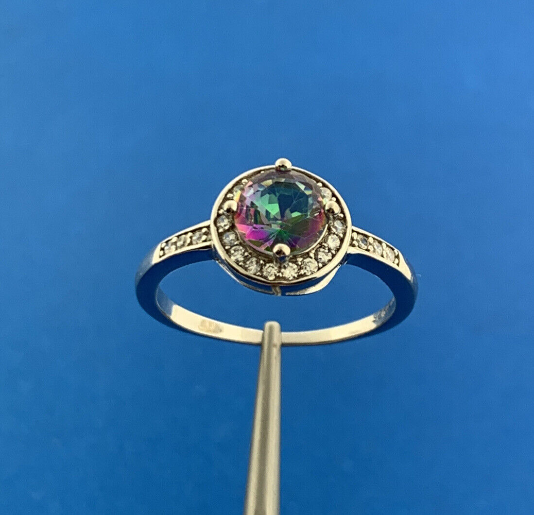 Designer Sterling Silver Mystic Topaz Cubic Zirconia Halo Cocktail Ring