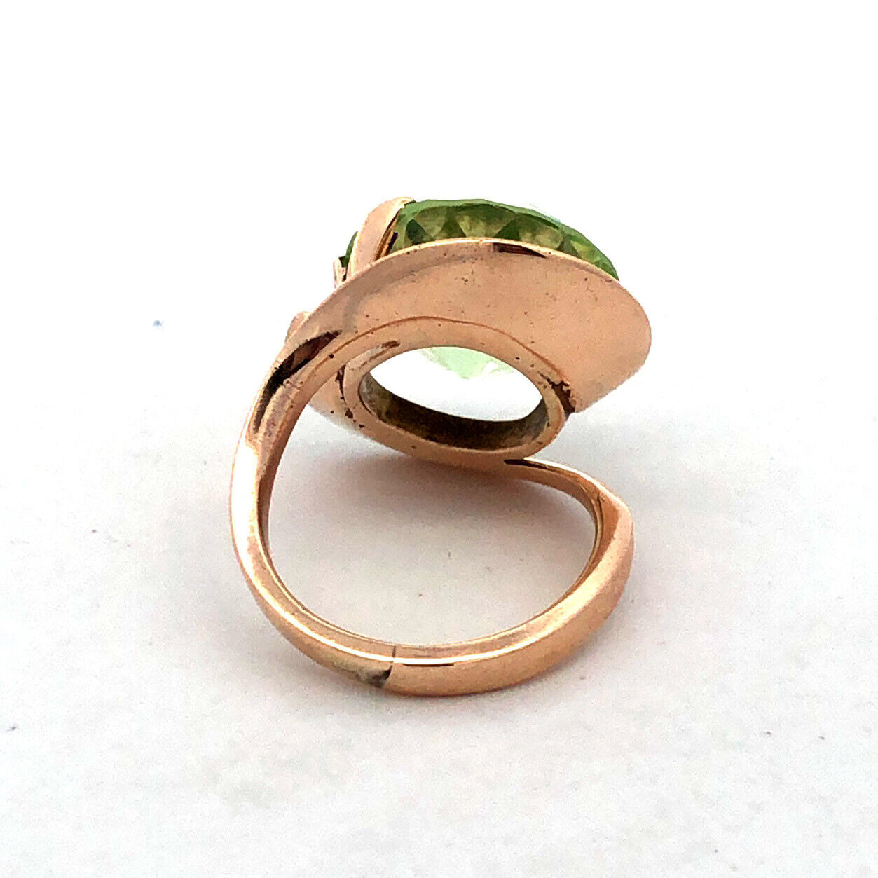 Custom 14K Yellow Gold Round Green Amethyst/Prasiolite Modernist Statement Ring