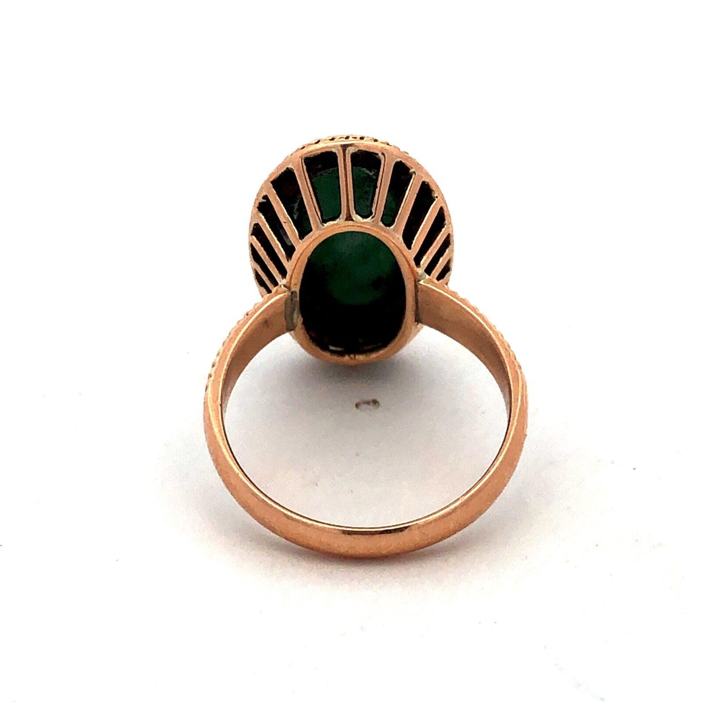 Vintage 14K Yellow Gold Oval Green Jade Bezel Solitaire Textured Statement Ring
