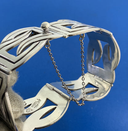 Vintage Taxco Arvel 925 Sterling Silver Modernist Wave Panel Cuff Bracelet
