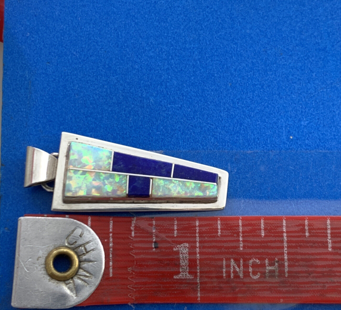 Randall Enclito 925 Sterling Silver Opal & Lapis Lazuli Inlay Trapezoid Pendant