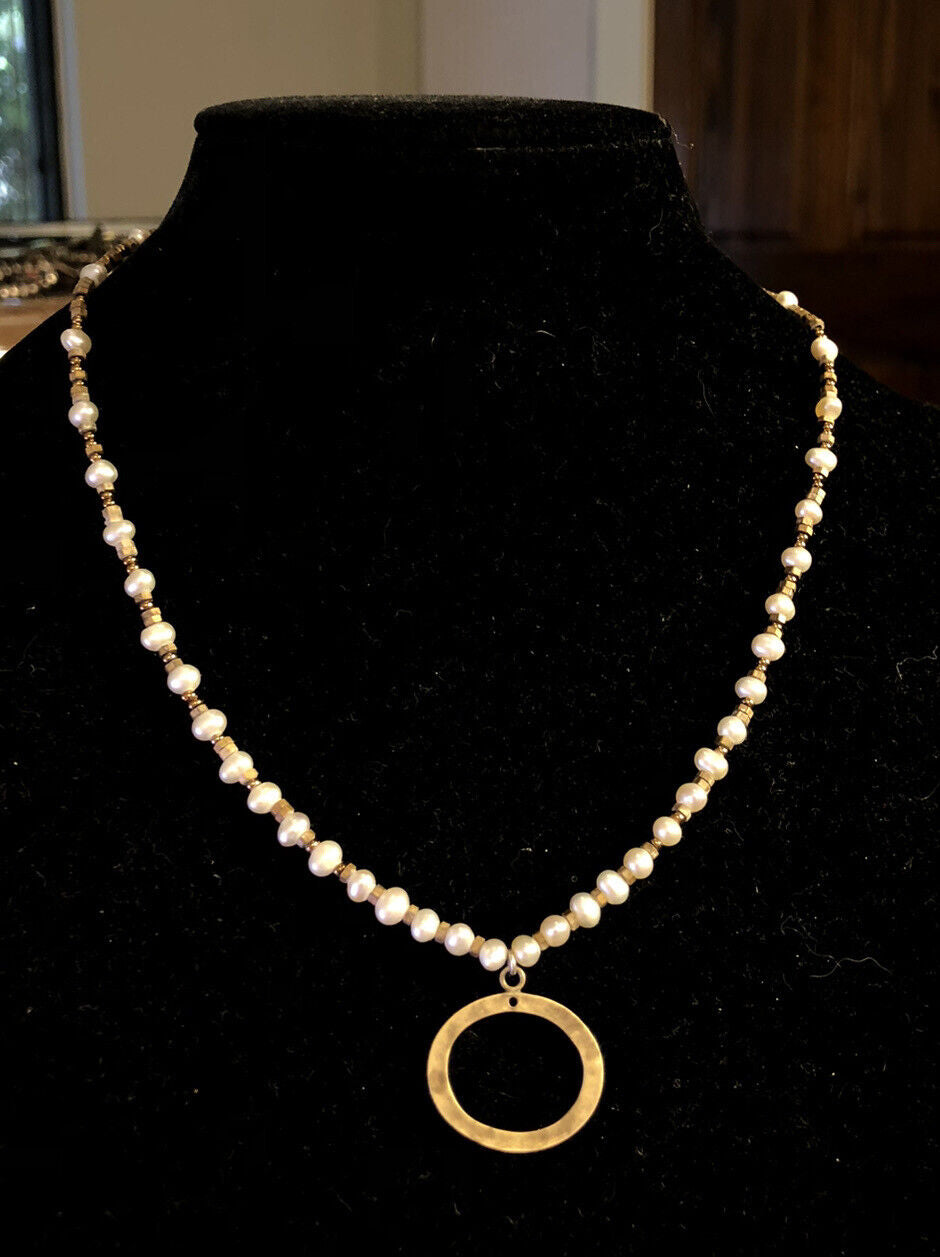 Designer Silpada 925 Sterling Silver Bronze Pearl Beaded Pendant Necklace