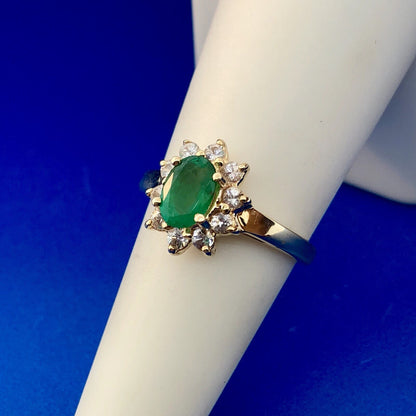 Estate 10K Yellow Gold Emerald Diamond May Anniversary Engagement Ring