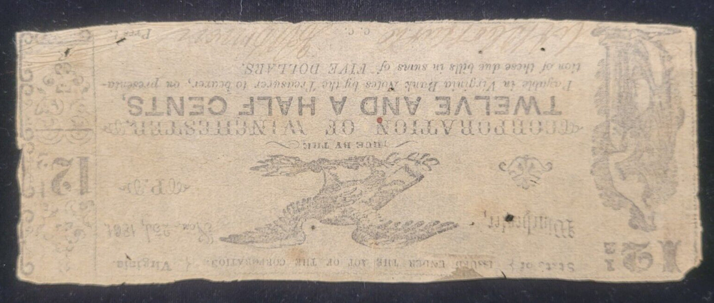 1861 12.5c Corporation of Winchester, Virginia Obsolete Currency Bank Note