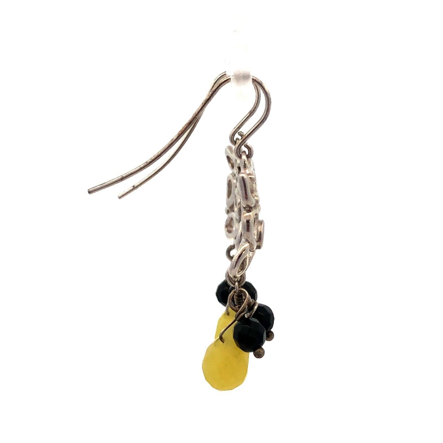 Vintage 925 Sterling Silver Black Onyx Chrysoprase Modernist Dangle Earrings