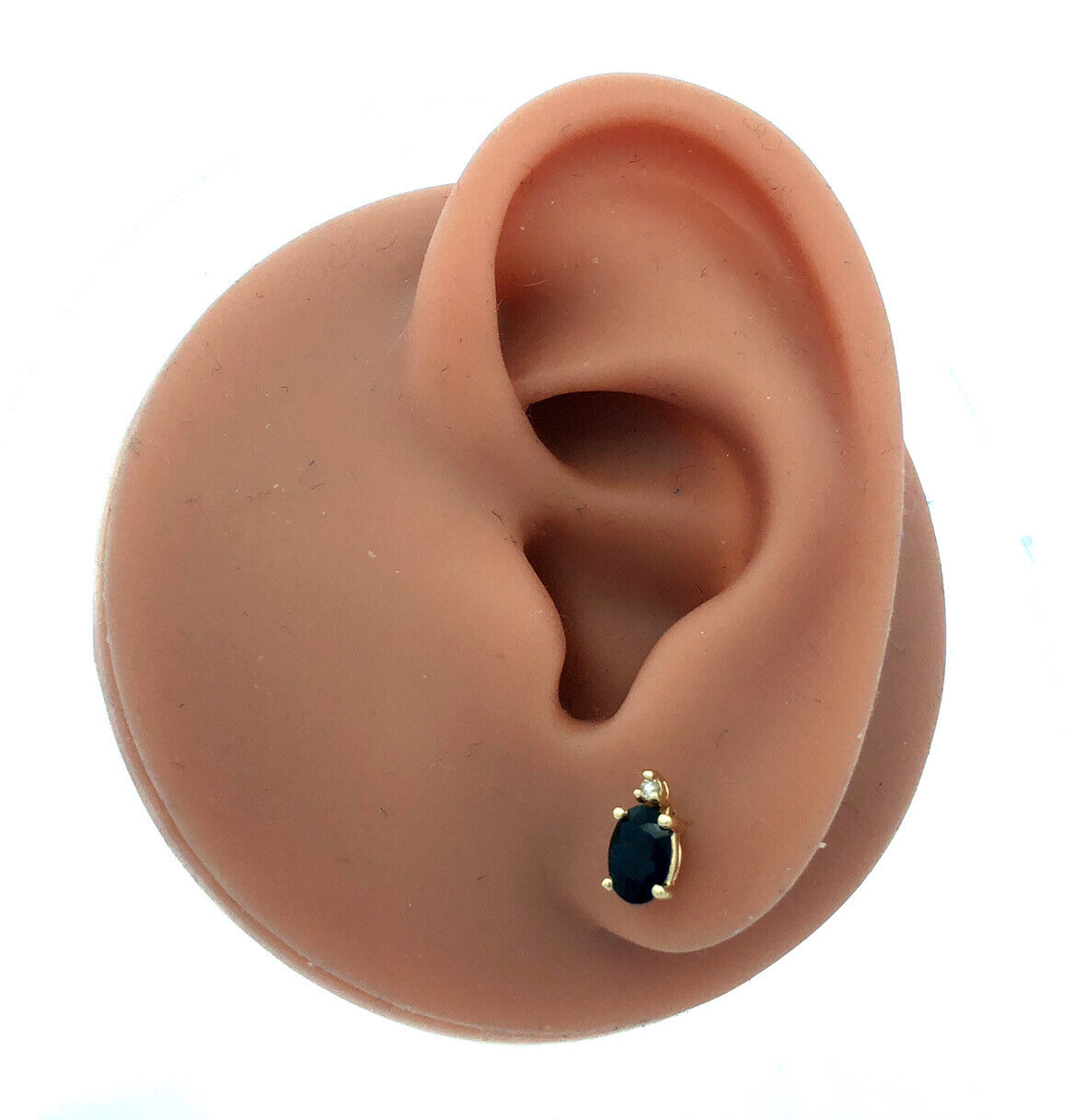 Designer ARJC 14K Yellow Gold Oval Blue Sapphire Diamond Stud Earrings